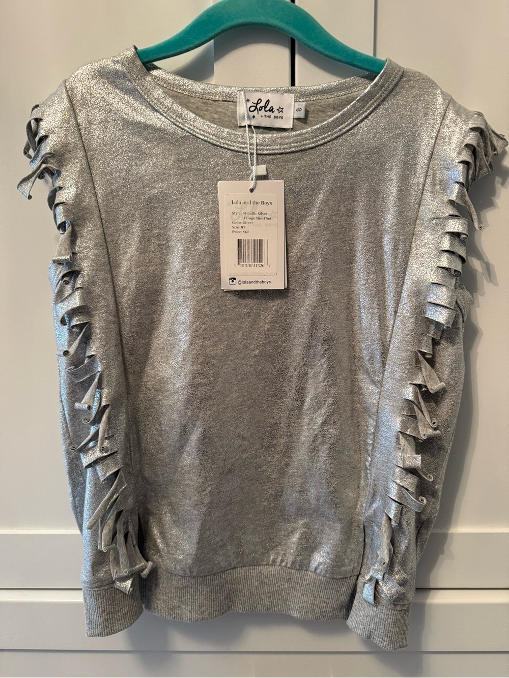 Girls Lola + The Boys Metallic Silver Fringe Sleeve Sweatshirt & Shorts